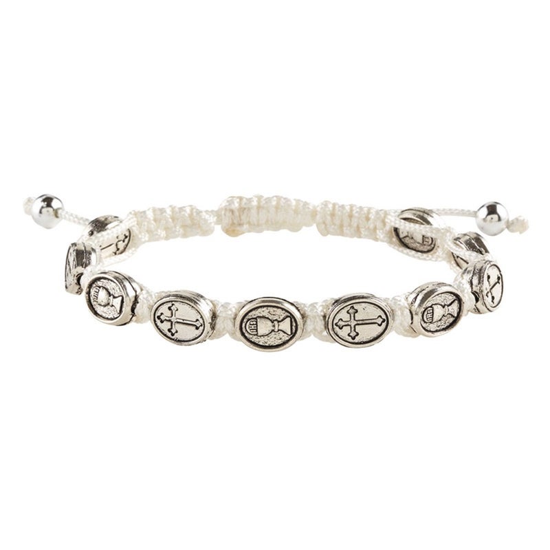 First Communion Bracelet Catholic Gift, Adjustable Macrame Bracelet, 4 Inch